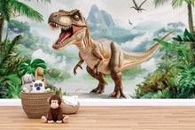 Load image into Gallery viewer, Dinosaur Wall Mural for Nursery – Realistic T-Rex Jungle Peel and Stick Wallpaper – Dino Theme Removable Mural for Kids Room Decor