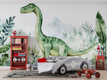 Load image into Gallery viewer, Watercolor Dinosaur Wall Mural – Cute Dino Peel and Stick Nursery Wallpaper – Jungle Baby Room Removable Mural for Kids Bedroom Decor