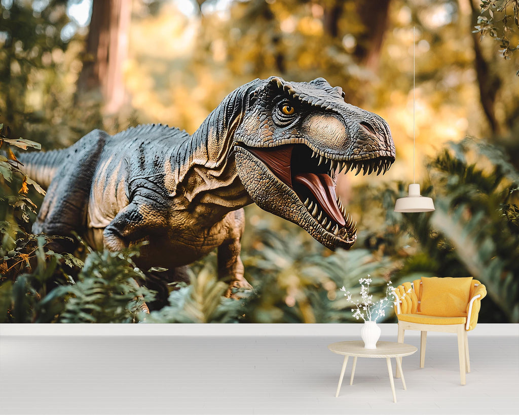 T-Rex Dinosaur Wall Mural – Realistic Jungle Peel and Stick Wallpaper – Removable Prehistoric Mural for Boys Room, Studio or Game Room