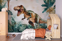 Load image into Gallery viewer, Watercolor T-Rex Wall Mural – Peel and Stick Dinosaur Wallpaper – Jungle Kids Room Removable Mural for Boys Bedroom or Playroom Decor