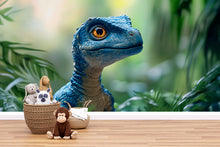 Load image into Gallery viewer, Blue Baby Dinosaur Wall Mural – Realistic Jungle Peel and Stick Wallpaper – Cute Dino Nursery Removable Mural for Kids Room or Playroom