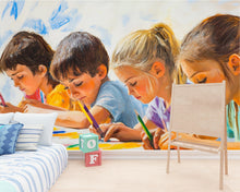 Load image into Gallery viewer, Art Classroom Wall Mural – Colorful Kids Drawing Painting Wallpaper – Educational Peel and Stick Mural for Playroom, School or Daycare