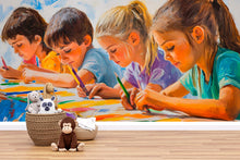 Load image into Gallery viewer, Art Classroom Wall Mural – Colorful Kids Drawing Painting Wallpaper – Educational Peel and Stick Mural for Playroom, School or Daycare