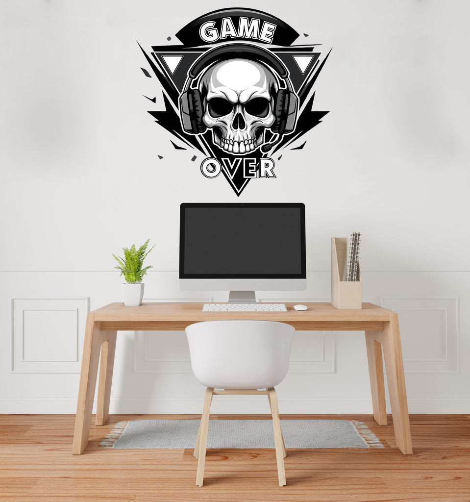 Gamer Zone wall decor Skull Game Over Controller decal Video Game Wall Decals Joystick Gamer Kids Bedroom Vinyl Wall Art Stickers 668LU