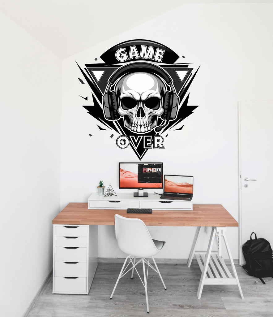 Gamer Zone wall decor Skull Game Over Controller decal Video Game Wall Decals Joystick Gamer Kids Bedroom Vinyl Wall Art Stickers 668LU