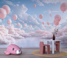 Load image into Gallery viewer, 3D Pink Balloon Cloud Wall Mural – Dreamy Sky Wallpaper for Nursery, Kids Room, Girls Bedroom, Peel and Stick Removable Decor