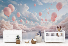 Load image into Gallery viewer, 3D Pink Balloon Cloud Wall Mural – Dreamy Sky Wallpaper for Nursery, Kids Room, Girls Bedroom, Peel and Stick Removable Decor