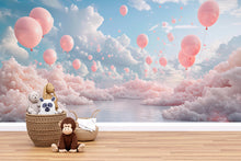 Load image into Gallery viewer, 3D Pink Balloon Cloud Wall Mural – Dreamy Sky Wallpaper for Nursery, Kids Room, Girls Bedroom, Peel and Stick Removable Decor