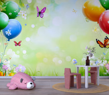 Load image into Gallery viewer, Spring Balloon Wall Mural – Butterfly Garden Wallpaper for Kids Room, Nursery, Playroom, Removable Peel and Stick Decor