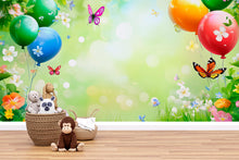 Load image into Gallery viewer, Spring Balloon Wall Mural – Butterfly Garden Wallpaper for Kids Room, Nursery, Playroom, Removable Peel and Stick Decor
