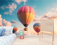 Load image into Gallery viewer, Hot Air Balloon Wall Mural – Sunset Sky Cloud Wallpaper for Kids Room, Nursery, Playroom, Peel and Stick Removable Decor