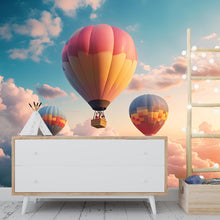 Load image into Gallery viewer, Hot Air Balloon Wall Mural – Sunset Sky Cloud Wallpaper for Kids Room, Nursery, Playroom, Peel and Stick Removable Decor