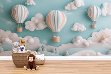 Load image into Gallery viewer, 3D Hot Air Balloon Wall Mural – Gender Neutral Cloud Nursery Wallpaper – Baby Shower or Birthday Gift – Dreamy Sky Baby Room Decor