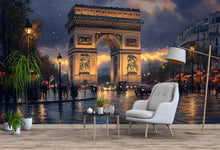 Load image into Gallery viewer, Paris Wall Mural – Arc de Triomphe Night Cityscape Wallpaper, Romantic Parisian Peel and Stick Decor for Bedroom or Living Room