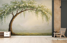 Load image into Gallery viewer, Watercolor Weeping Tree Mural Wallpaper – Elegant Hand-Painted Botanical Wall Art, Tranquil Nature-Inspired Wall Décor for Bedroom Spa 706RS