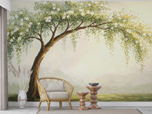 Load image into Gallery viewer, Watercolor Weeping Tree Mural Wallpaper – Elegant Hand-Painted Botanical Wall Art, Tranquil Nature-Inspired Wall Décor for Bedroom Spa 706RS