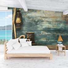 Load image into Gallery viewer, Nautical Wall Mural – Rustic Rope and Lantern Wallpaper, Vintage Coastal Wood Panel Peel and Stick Decor for Bedroom or Lake House