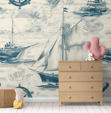 Load image into Gallery viewer, Nautical Sailboat Wallpaper – Peel and Stick Ocean Theme Wallpaper, Removable Vintage Ship Decor for Boys &amp; Girls Nursery