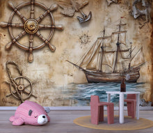 Load image into Gallery viewer, Pirate Ship Wallpaper for Kids Room – Vintage Nautical Ocean Wallpaper – Peel and Stick Sea Adventure Décor – Boys Pirate Bedroom
