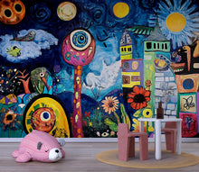 Load image into Gallery viewer, Colorful Abstract Kids Wall Mural – Surrealist Peel and Stick Wallpaper – Removable Playroom Mural for Daycare, Preschool or Art Room