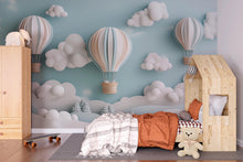 Load image into Gallery viewer, 3D Hot Air Balloon Nursery Mural – Gender Neutral Pastel Wallpaper, Kids Room Cloud Wall Art, Removable Peel and Stick Vinyl Decor