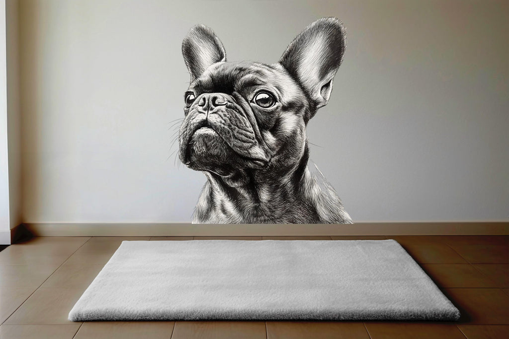French Bulldog Wall Decal – Monochrome Dog Vinyl Sticker for Pet Lovers – Peel and Stick Animal Mural – Cute Frenchie Wall Art