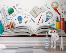 Load image into Gallery viewer, Open Book Wall Mural – Educational Peel and Stick Kids Wallpaper – Colorful Learning Mural for Classroom, Reading Nook, or Playroom Decor