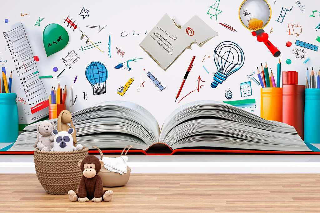 Open Book Wall Mural – Educational Peel and Stick Kids Wallpaper – Colorful Learning Mural for Classroom, Reading Nook, or Playroom Decor