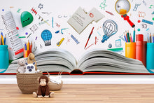 Load image into Gallery viewer, Open Book Wall Mural – Educational Peel and Stick Kids Wallpaper – Colorful Learning Mural for Classroom, Reading Nook, or Playroom Decor