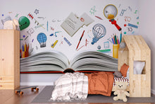 Load image into Gallery viewer, Open Book Wall Mural – Educational Peel and Stick Kids Wallpaper – Colorful Learning Mural for Classroom, Reading Nook, or Playroom Decor