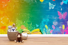 Load image into Gallery viewer, Rainbow Butterfly Wall Mural – Colorful Peel and Stick Learning Wallpaper – Open Book Mural for Playroom, Classroom or Reading Nook