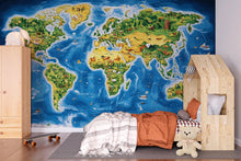Load image into Gallery viewer, Illustrated Kids World Map Mural – Peel and Stick Educational Wallpaper – Geography Wall Art for Boys Room, Classroom or Homeschool Decor