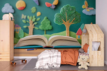 Load image into Gallery viewer, Open Book Wall Mural for Kids – Storybook Peel and Stick Wallpaper – Reading Corner or Nursery Decor, Removable Educational Mural