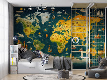 Load image into Gallery viewer, Colorful Animal World Map Mural for Kids Room – Illustrated Educational Wallpaper for Boys &amp; Girls – Removable Peel and Stick