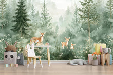 Load image into Gallery viewer, Woodland Forest Animal Wallpaper – Peel and Stick Deer Wallpaper for Nursery or Kids Room – Removable Nature Scene Wall Décor