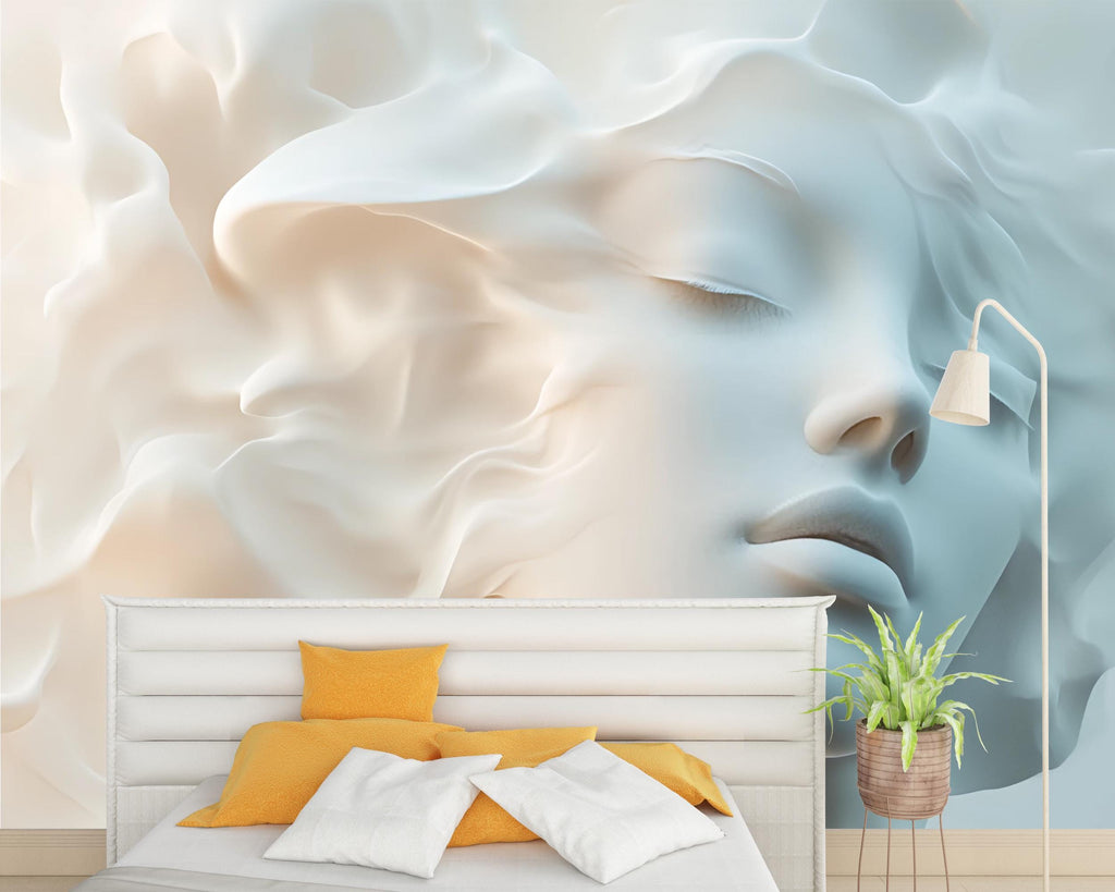 3D Dreamy Floral Face Wallpaper – Artistic Peel and Stick Portrait Wallpaper, Feminine Bedroom Decor, Bloom & Beauty Flower Mural