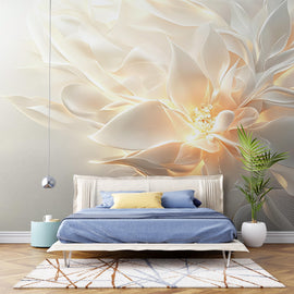 3D Cream Flower Wallpaper – Elegant Peel and Stick Floral Wallpaper for Bedroom, Soft Beige Petal Wall Decor, Modern Bloom Mural