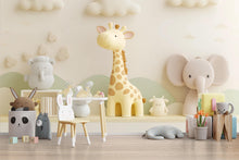 Load image into Gallery viewer, Neutral Safari Animal Nursery Wall Mural – Giraffe &amp; Elephant Baby Wallpaper – Gender Neutral Jungle Mural for Baby Room or Playroom