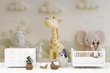 Load image into Gallery viewer, Neutral Safari Animal Nursery Wall Mural – Giraffe &amp; Elephant Baby Wallpaper – Gender Neutral Jungle Mural for Baby Room or Playroom
