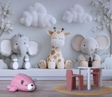 Load image into Gallery viewer, Neutral Safari Nursery Wall Mural – Giraffe and Elephant Wallpaper – Gender Neutral Animal Mural for Baby Room &amp; Playroom Décor