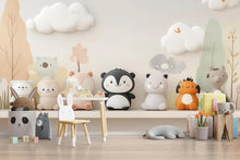Load image into Gallery viewer, Cute Animal Nursery Wall Mural – Gender Neutral Penguin, Panda, Bear &amp; Friends – Soft Pastel Baby Room Wallpaper