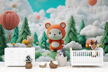 Load image into Gallery viewer, 3D Forest Bear Nursery Mural – Cute Woodland Animal Wall Art for Baby Room – Gender Neutral Kids Wallpaper – Peel and Stick or Non-Woven