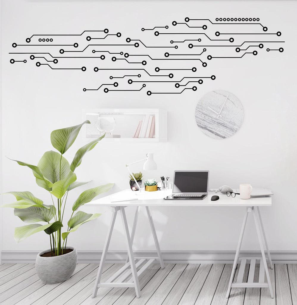 Circuit Board Wall Decal, Technology Vinyl Wall Art Decals, Company Name Decal, Office Decor, Business Wall Decal, Wall Art Office 671LU