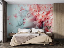 Load image into Gallery viewer, Cherry Blossom Girl Wallpaper – Romantic Face &amp; Flowers Wallpaper | Elegant Peel-and-Stick Floral Art for Bedroom or Studio