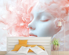Load image into Gallery viewer, Dreamy Surreal Woman Face Wallpaper – Soft Pink Cloud Hair Peel-and-Stick Wallpaper | Feminine Art Bedroom Decor