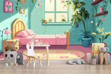 Load image into Gallery viewer, Cozy Plant Bedroom Wall Mural – Whimsical Kids Room Wallpaper, Indoor Garden Peel and Stick Mural, Boho Nursery Wall Art Decor