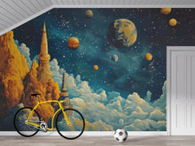 Load image into Gallery viewer, Futuristic Galaxy Castle Wall Mural – Boys Outer Space Room Wallpaper, Sci-Fi Planets Kids Wall Art, Removable Peel and Stick Mural