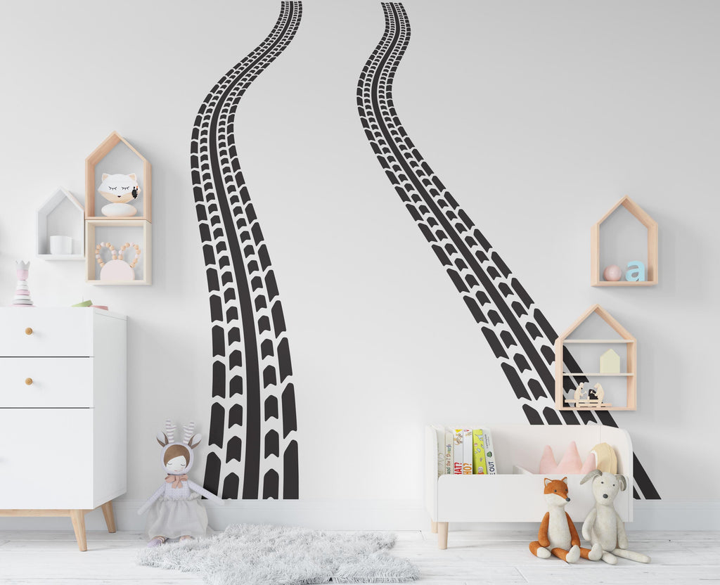 Tire Track Wall Decal Highway Vinyl Sticker Tire Marks Track Wall Decor Kids Playroom Boys Room Wall Art Bedroom Sticker 681RS