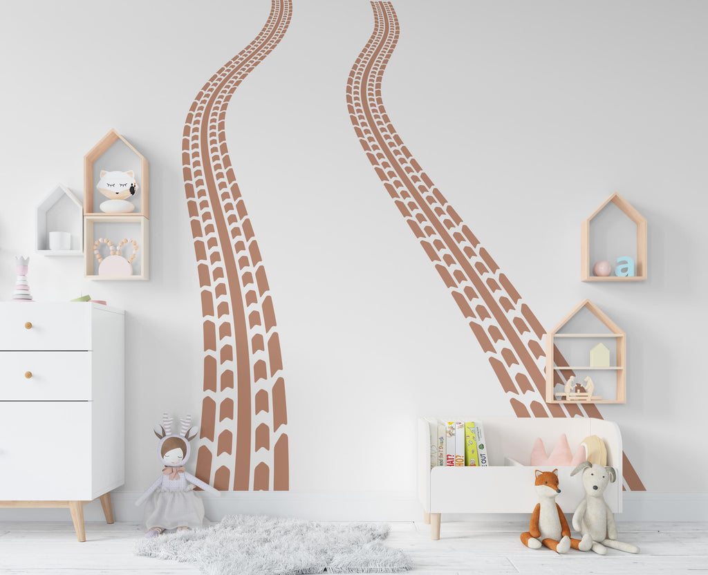 Tire Track Wall Decal Highway Vinyl Sticker Tire Marks Track Wall Decor Kids Playroom Boys Room Wall Art Bedroom Sticker 681RS