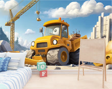Load image into Gallery viewer, Construction Truck Wall Mural – Cartoon Digger Boys Room Wallpaper, Kids Construction Theme, Removable Peel and Stick Nursery Mural